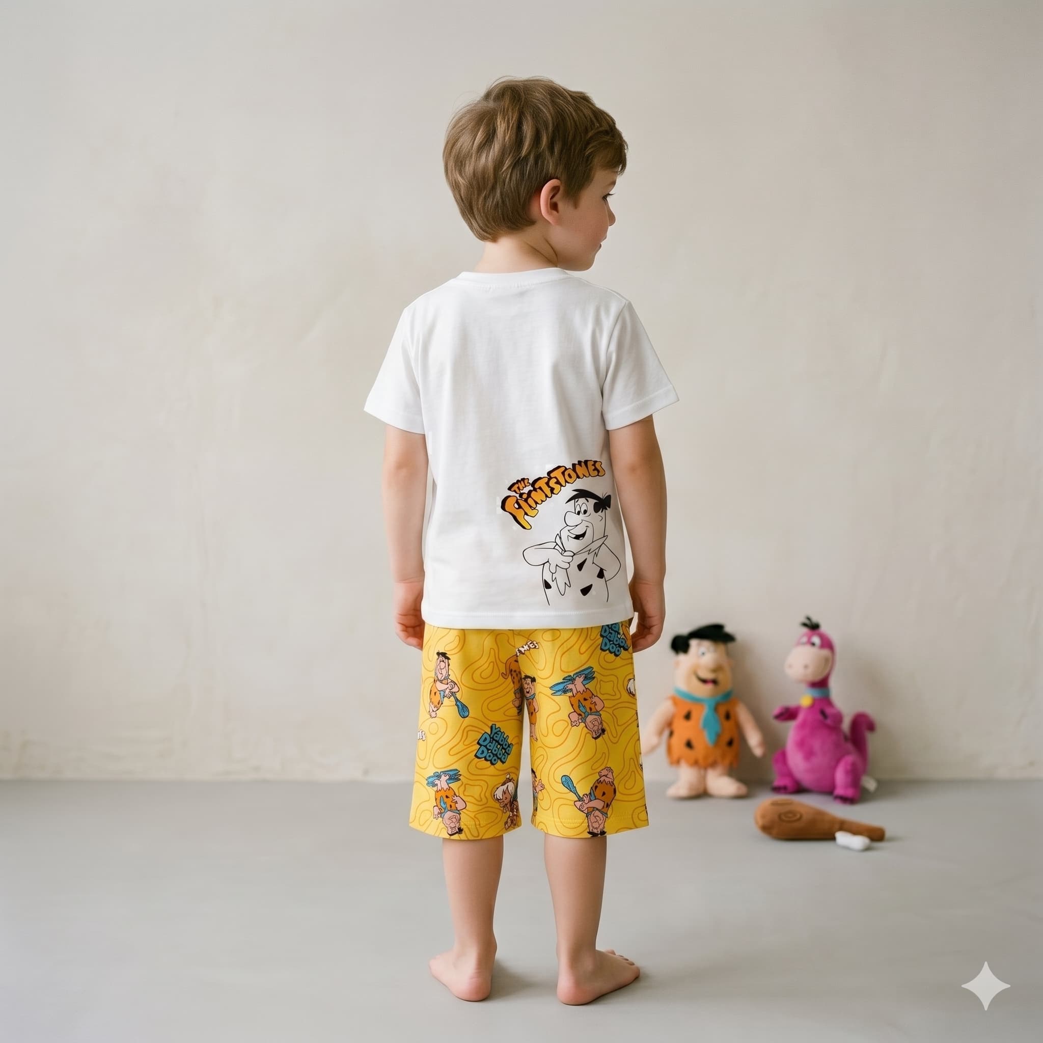Flintstone Boys Half Sleeves Short Set - White