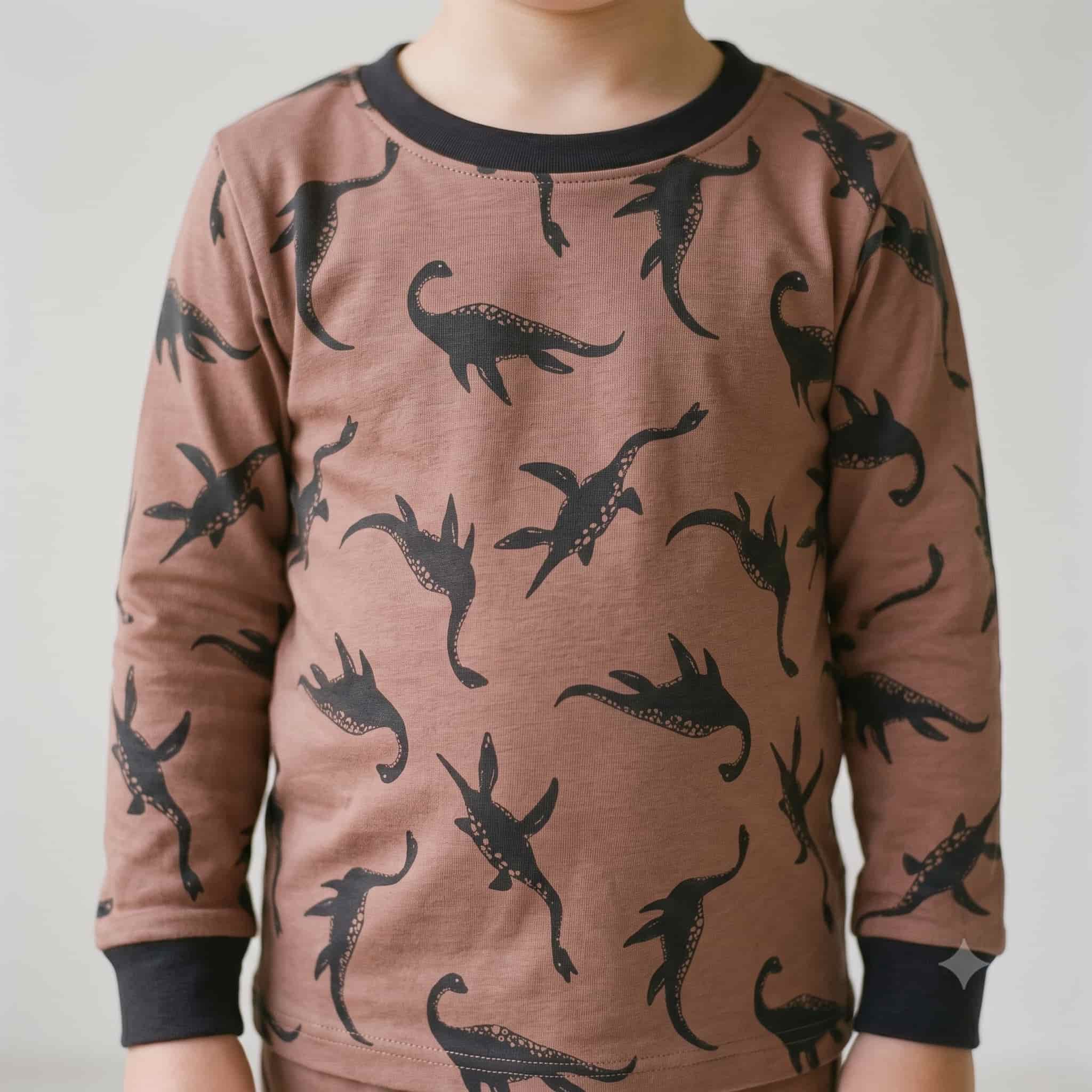Jurassic Sea Boys Full Sleeves Pajama Set - Mocha Brown