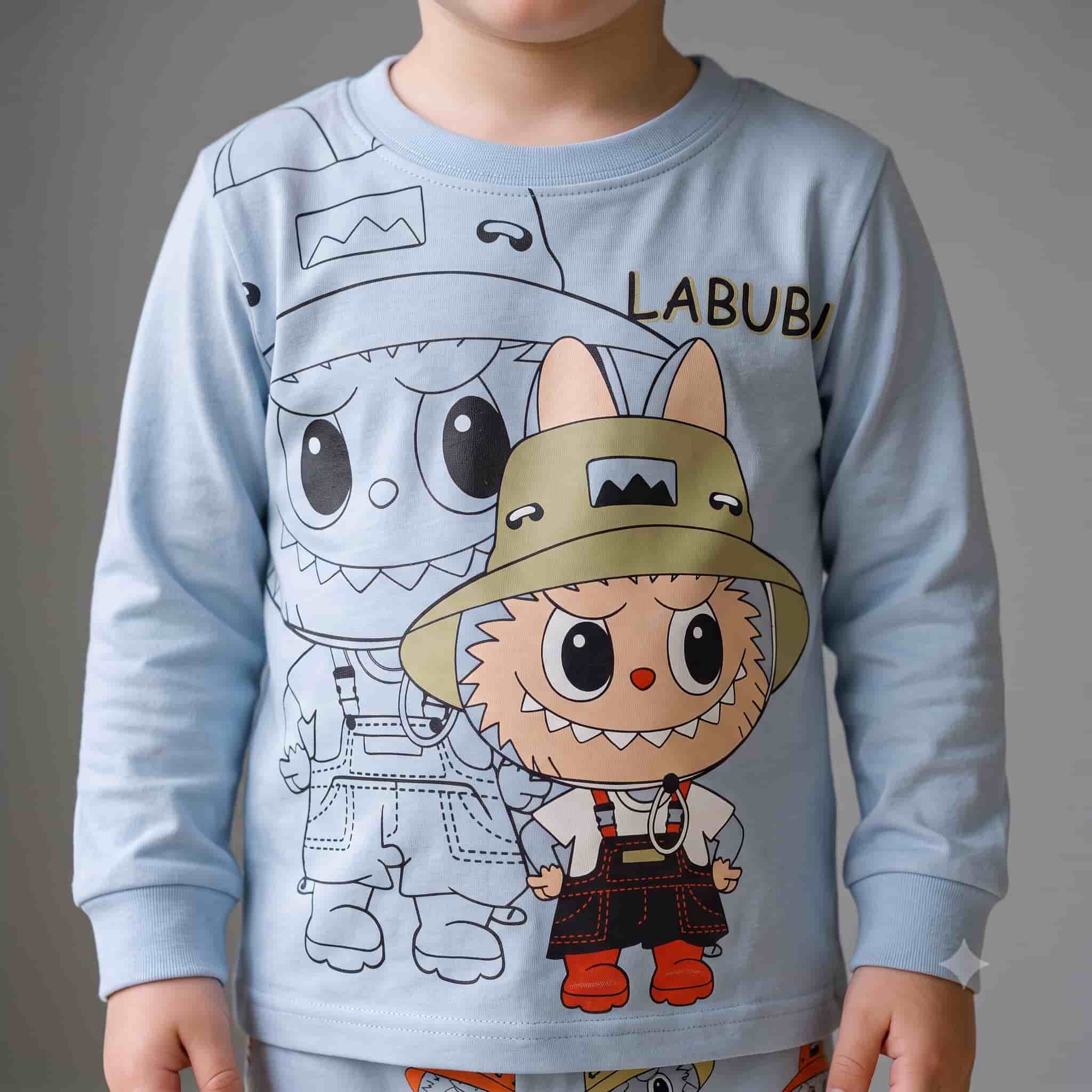 Labubu Boys Full Sleeves Pajama Sets- Blue