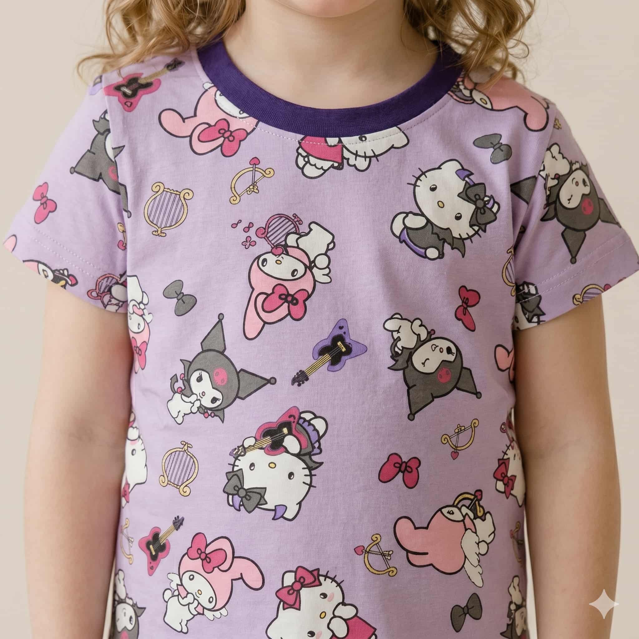 Kuromi Girl Half Sleeves Pajama Set - Purple