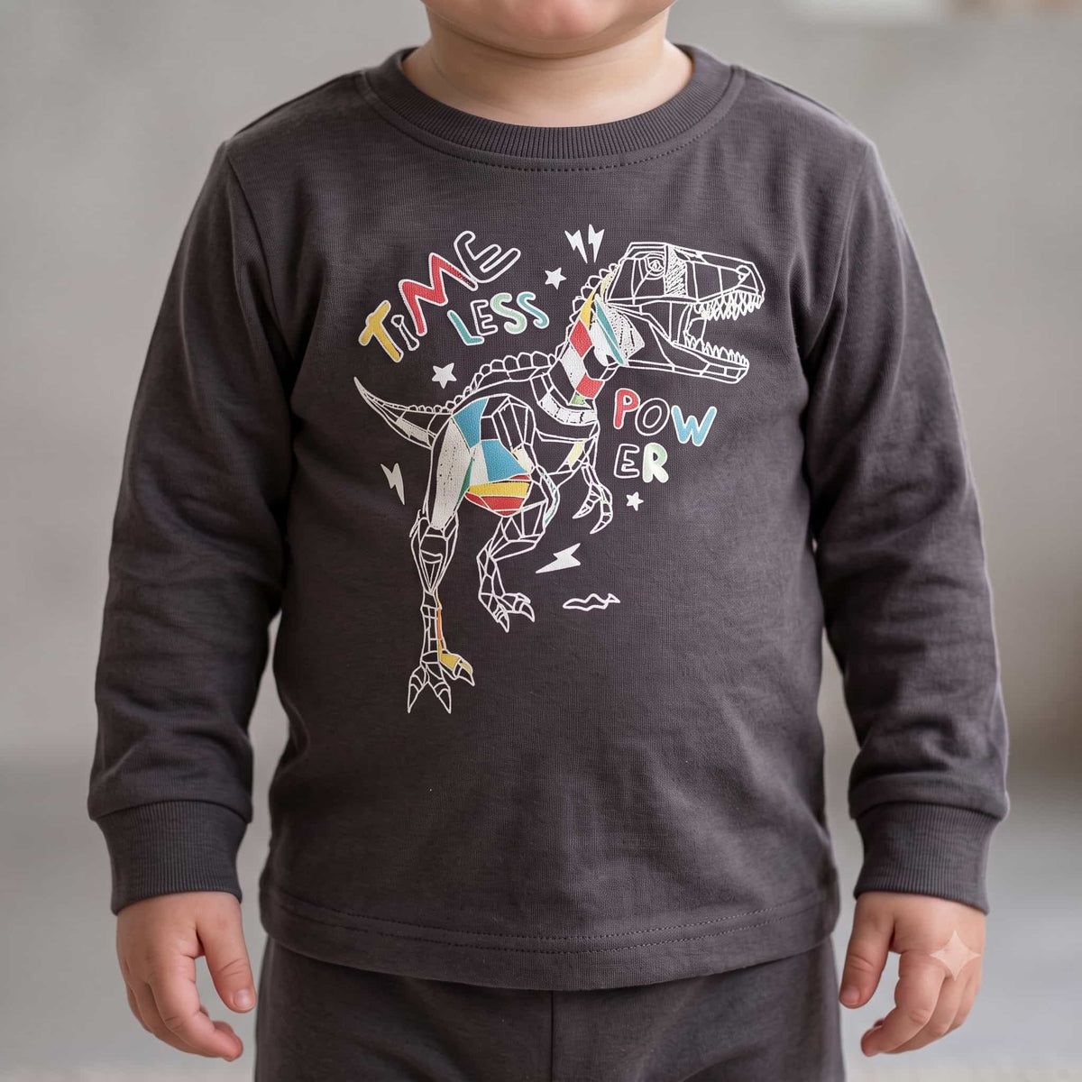 Dinasaur Roar Baby Boys Full Sleeves Pajama Set – Charcoal Grey