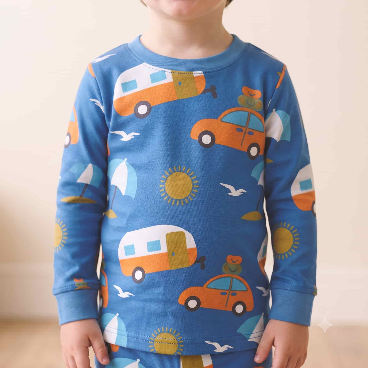 Camping Boys Full Sleeves Pajama Set - Blue