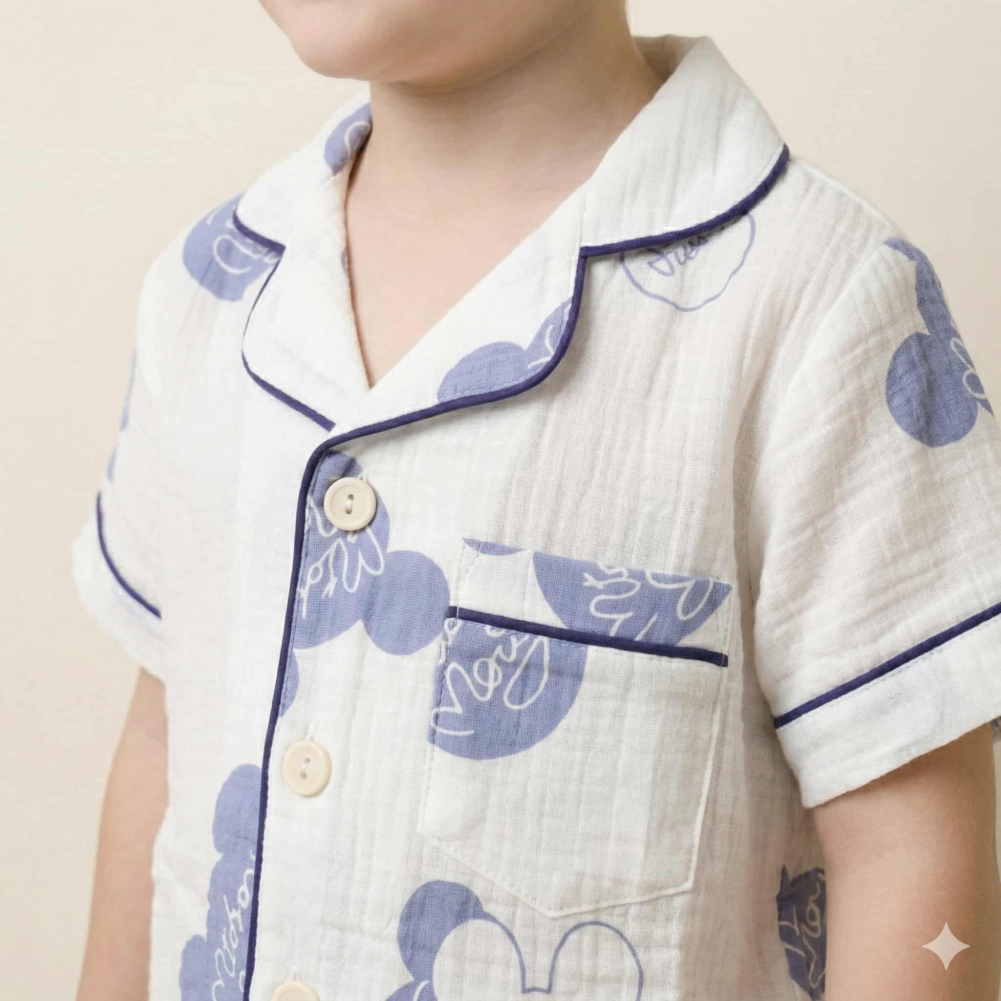 Mickey Boys Half Sleeves Pajama Set- White