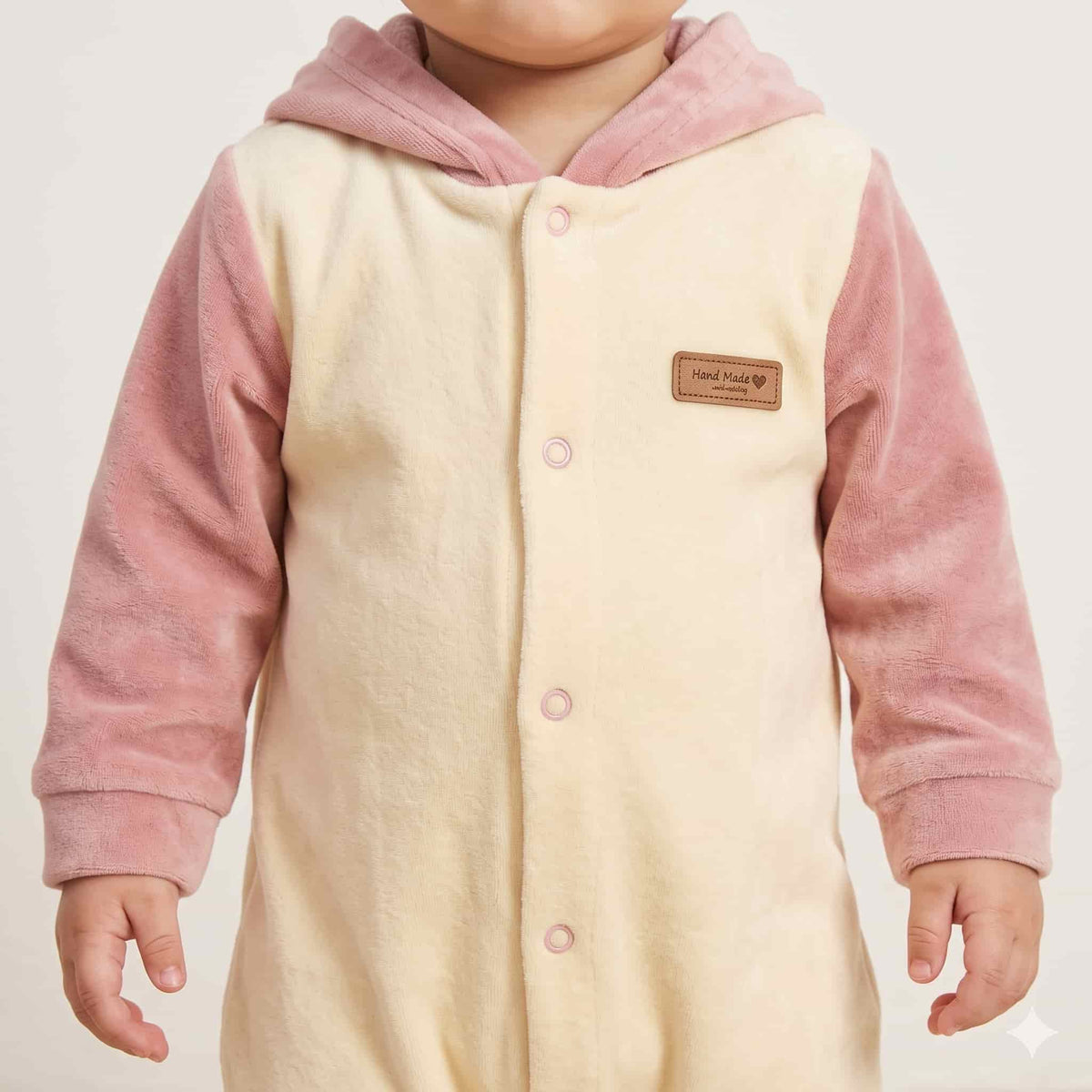 Rosy Snuggles Baby Girls Winter Full Sleeves Romper – Cream & Dusty Pink