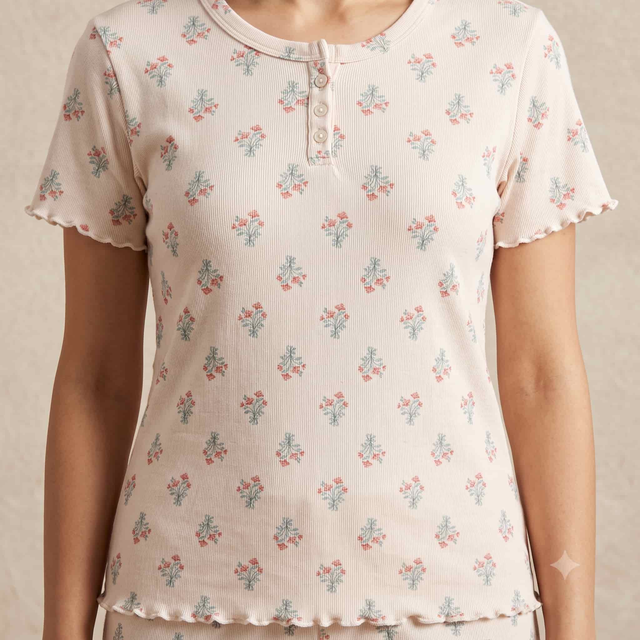 Peach Blossom Women Half Sleeves Pajama Set – Peach Cream