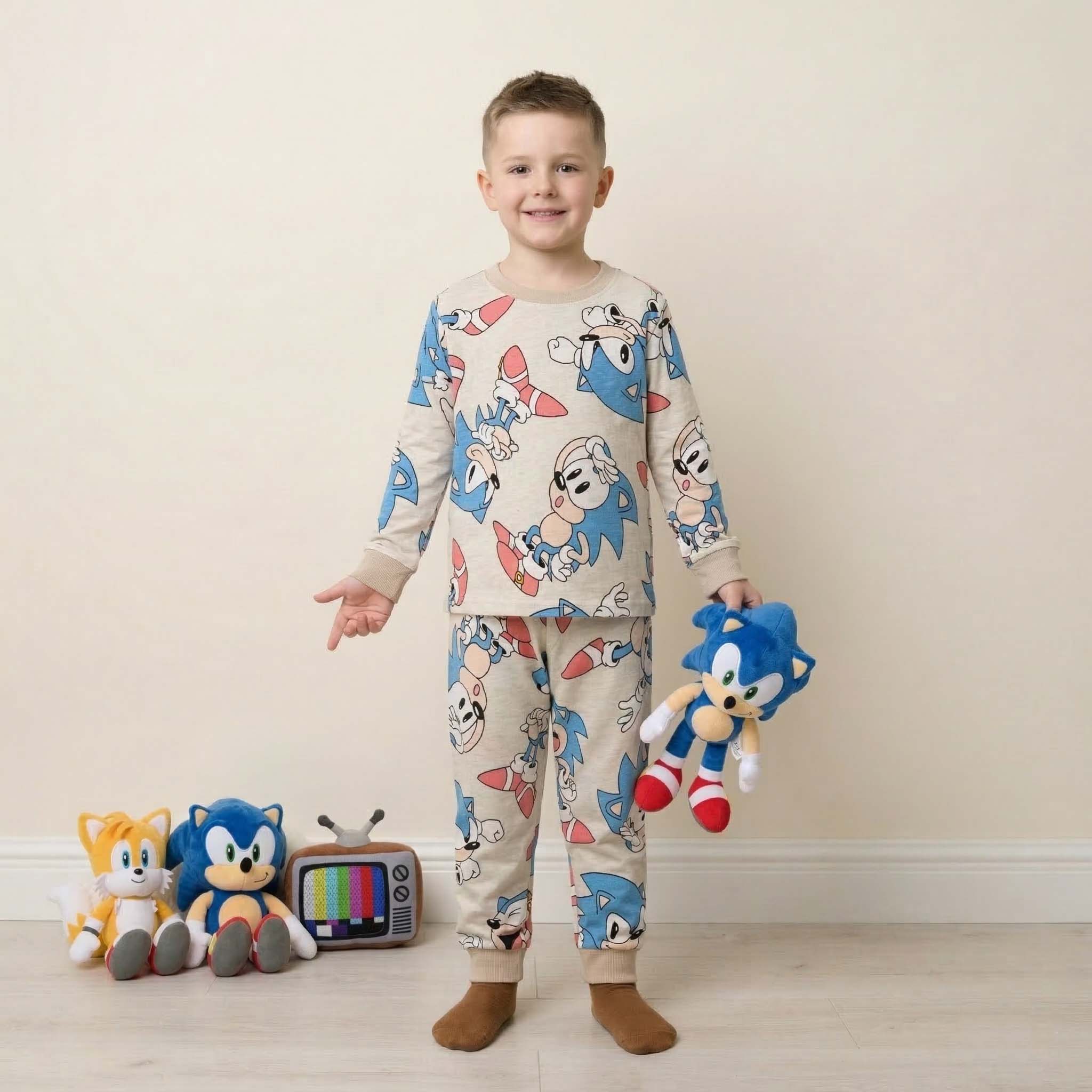 Sonic The Hedgehog Boys Full Sleeves Pajama Set - Grey