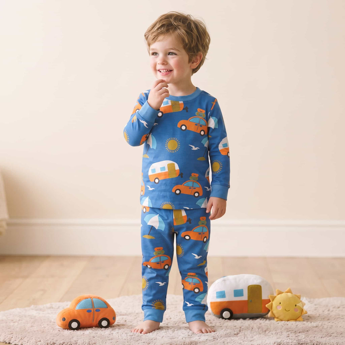 Camping Boys Full Sleeves Pajama Set - Blue