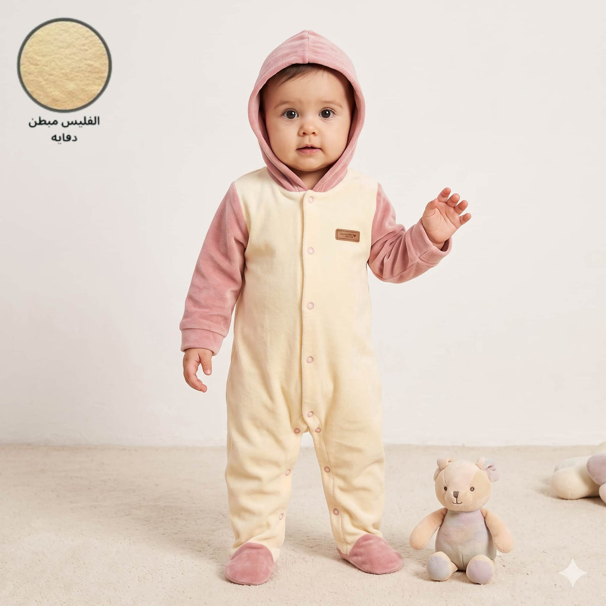 Rosy Snuggles Baby Girls Winter Full Sleeves Romper – Cream & Dusty Pink