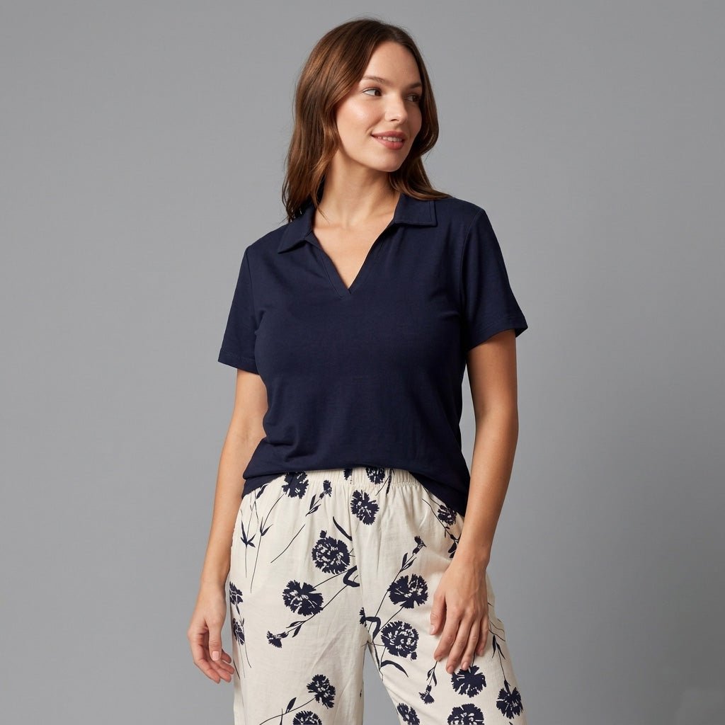 Dandelion Women Pajama Set - Navy Blue & Cream