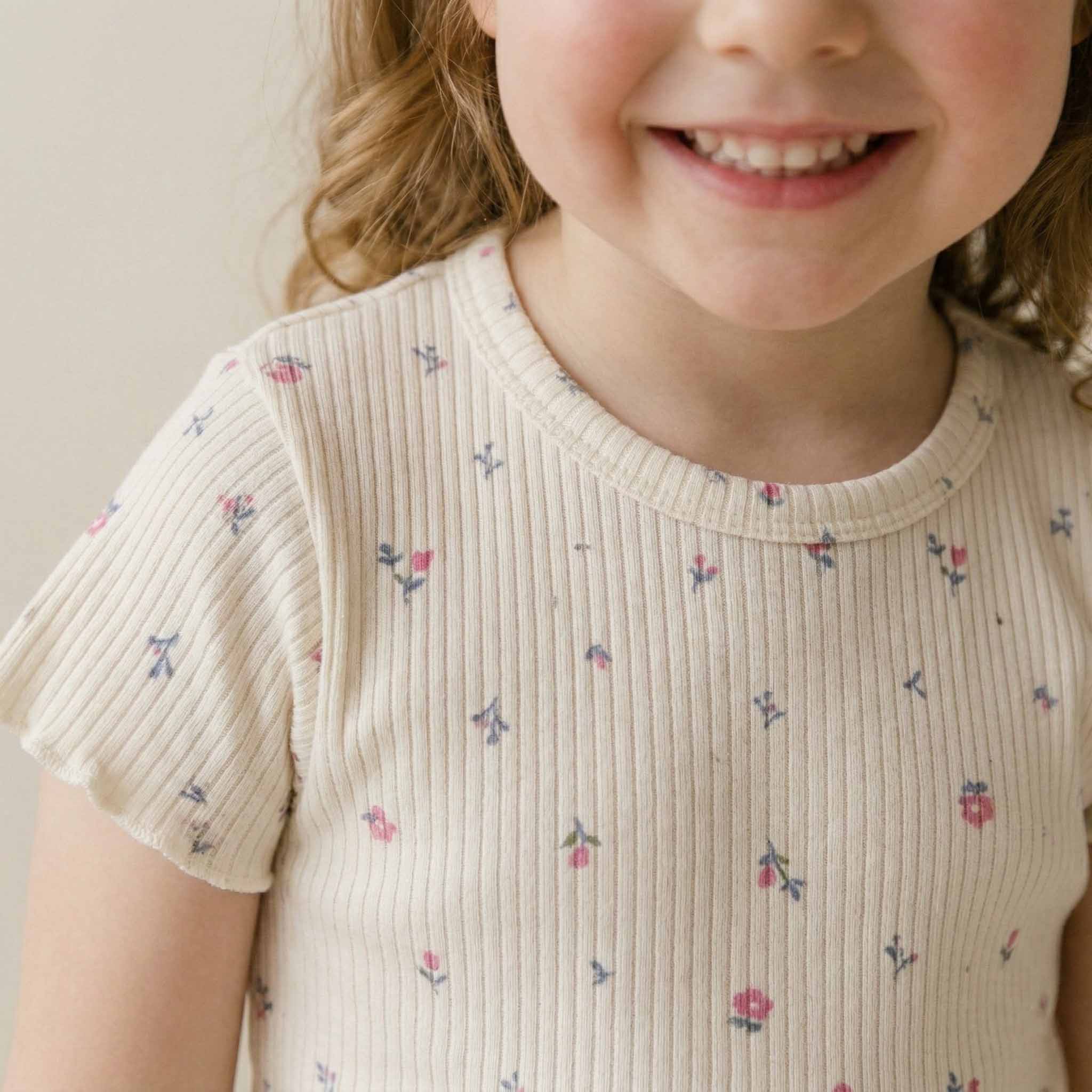 Rosebud Garden Girls Short Sleeves Pajama Set - Cream