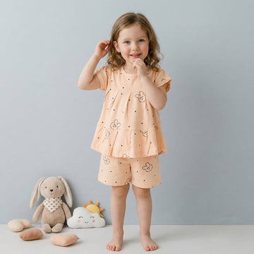Peach Heart Girls Short Set- Peach