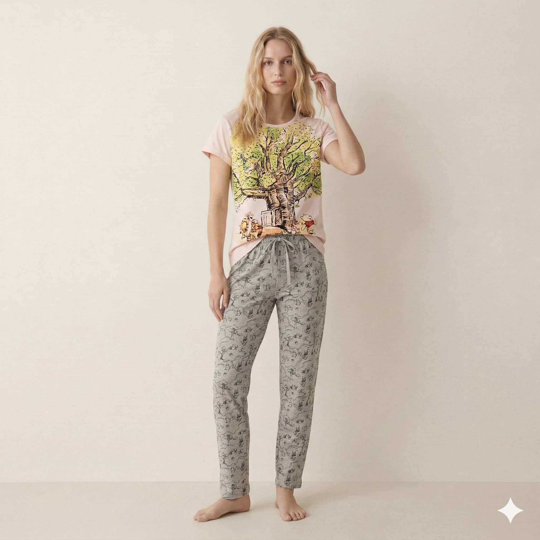 Winnie the Pooh Women Pajama Set - Light Pink - Grey