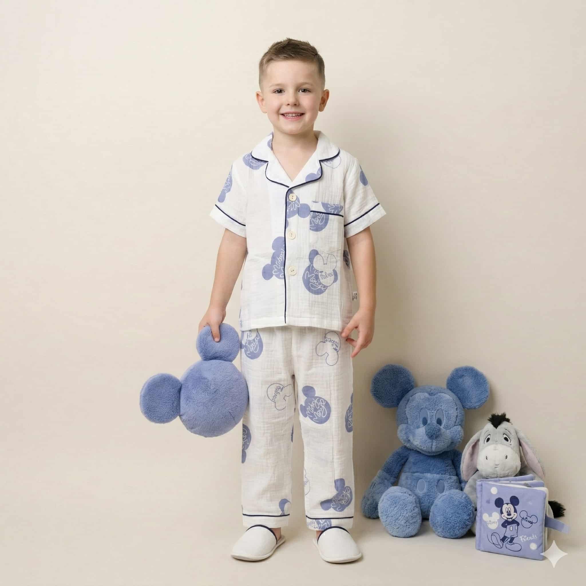 Mickey Boys Half Sleeves Pajama Set- White
