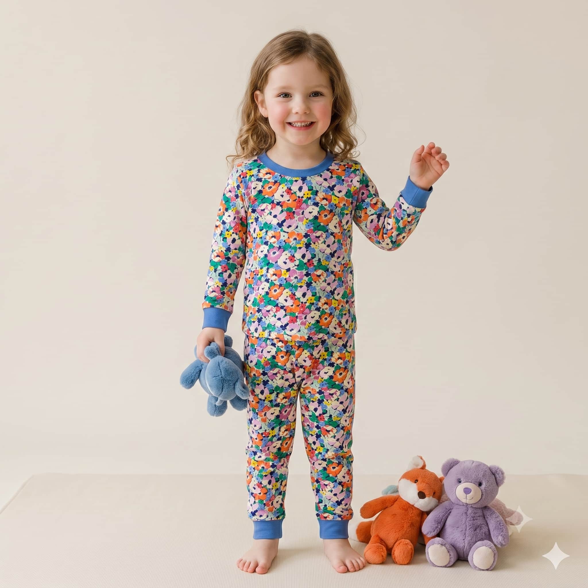 Floral Meadow Girls Full Sleeves Pajama Set - Multicolor