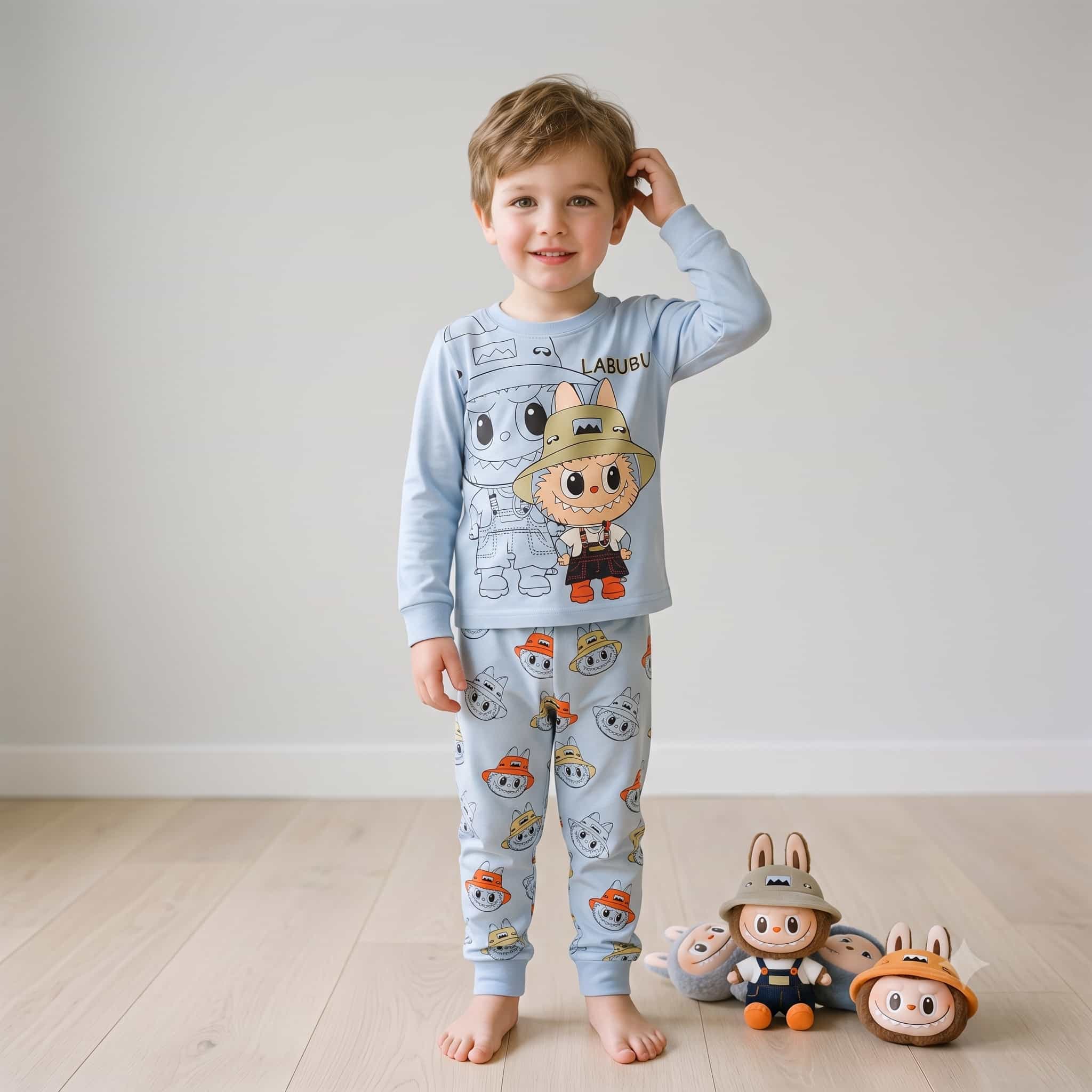 Labubu Boys Full Sleeves Pajama Sets- Blue