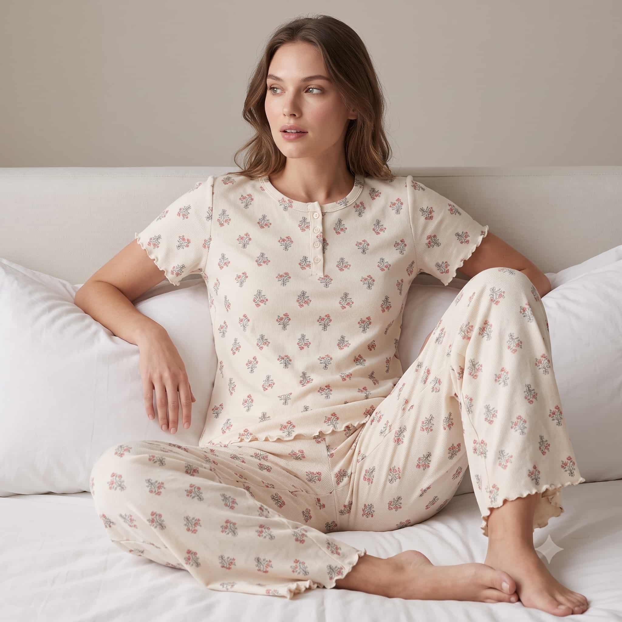 Peach Blossom Women Half Sleeves Pajama Set – Peach Cream