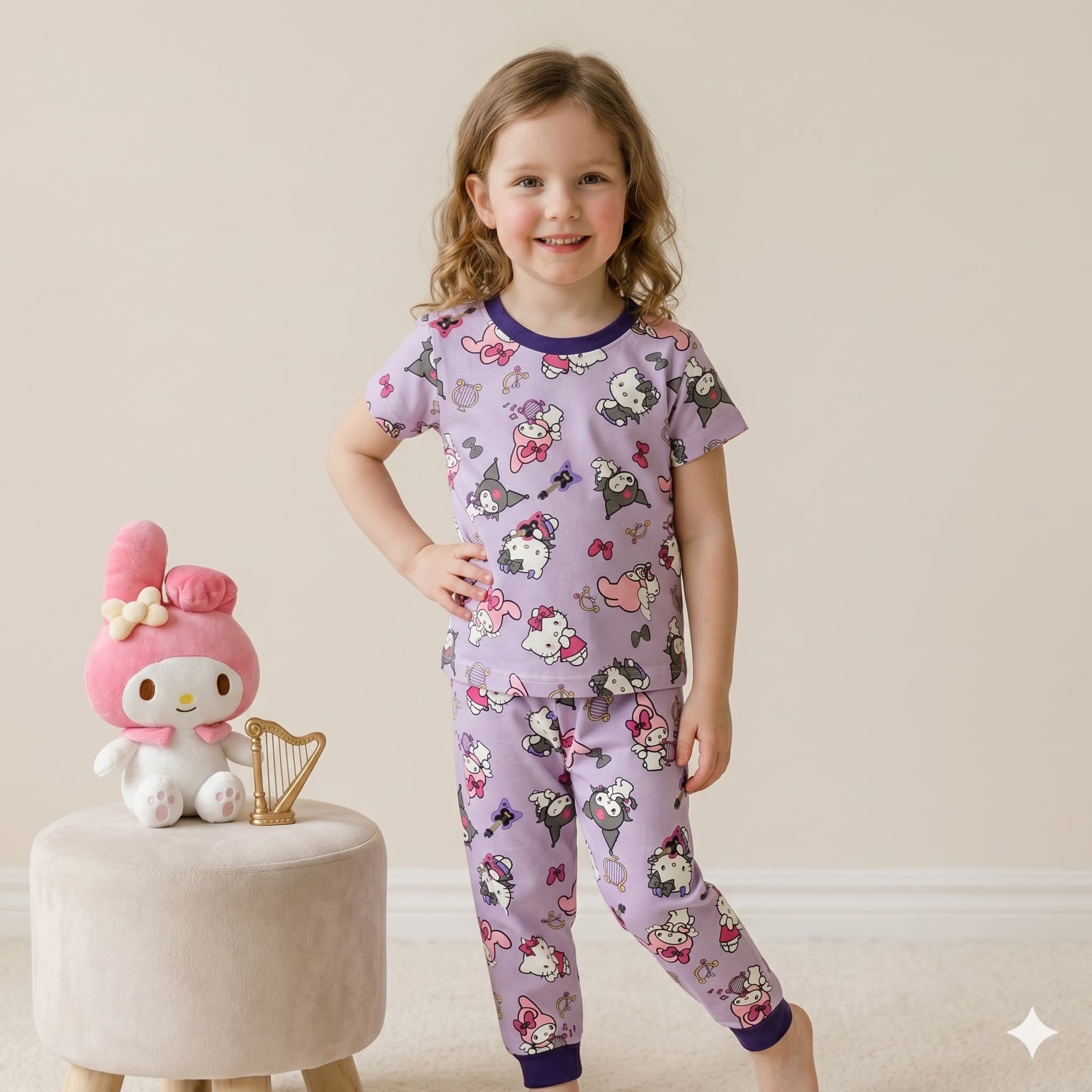 Kuromi Girl Half Sleeves Pajama Set - Purple