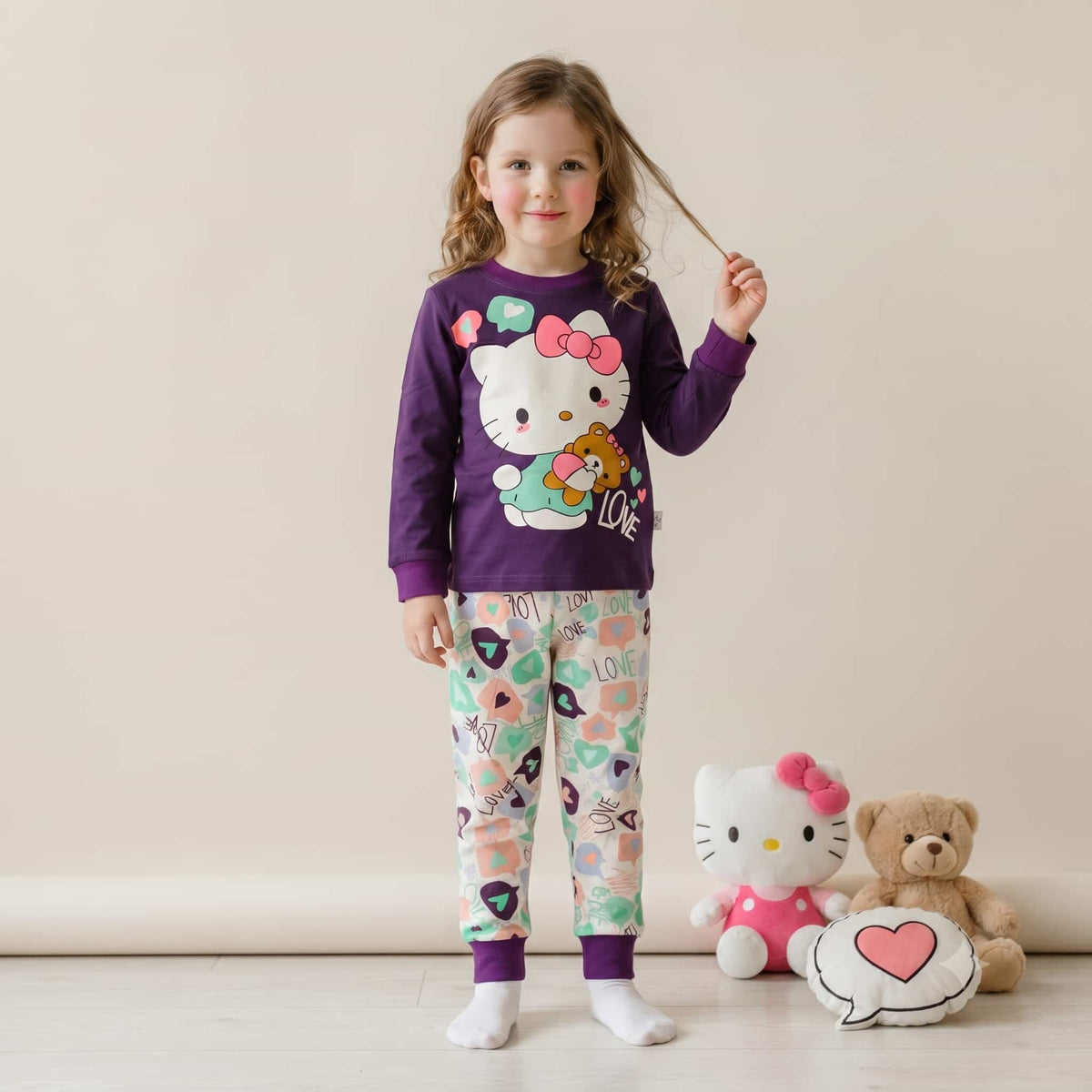 Hello Kitty Girls Full Sleeves Pajama Set – Purple