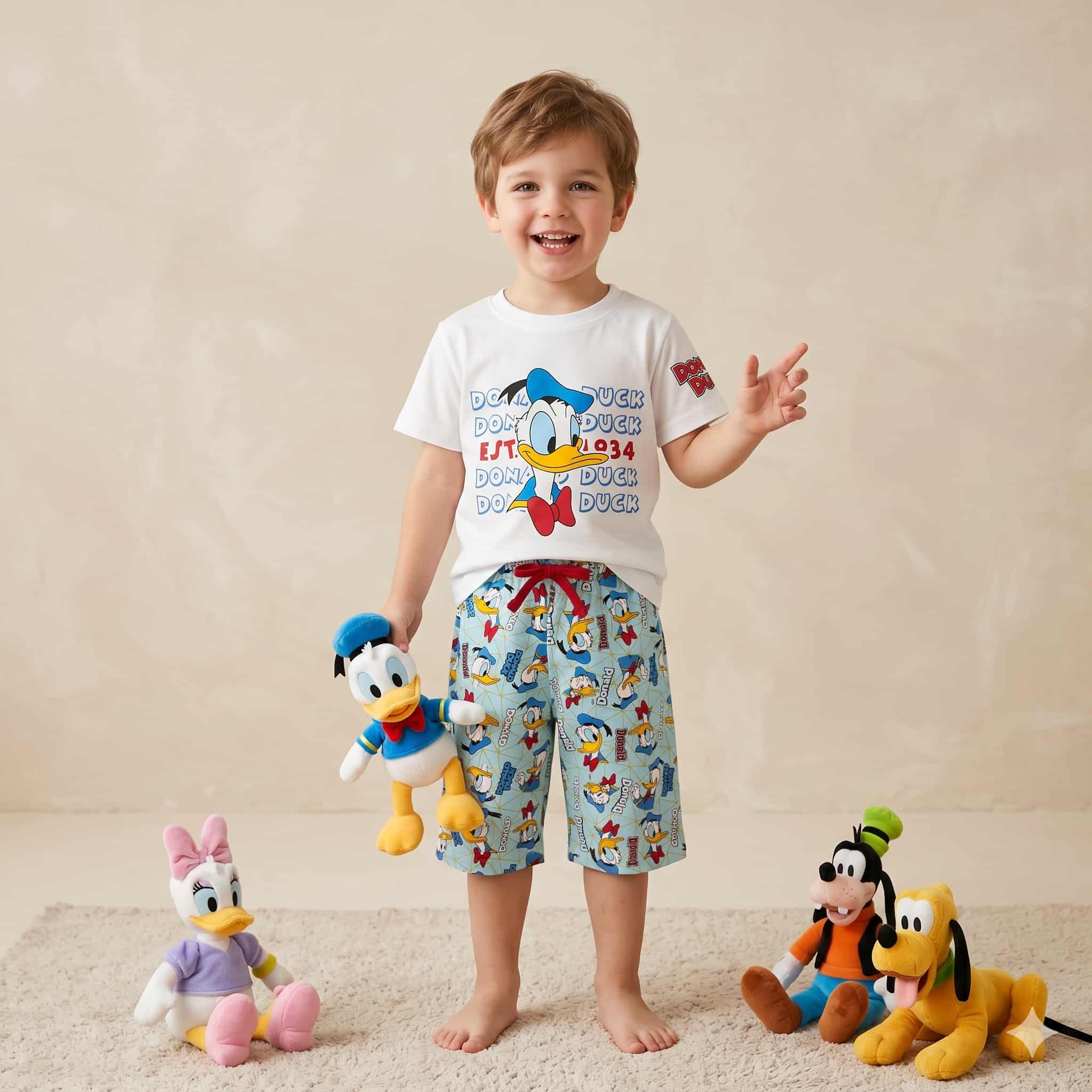Quack Style Boys Half Sleeves Short Set - White
