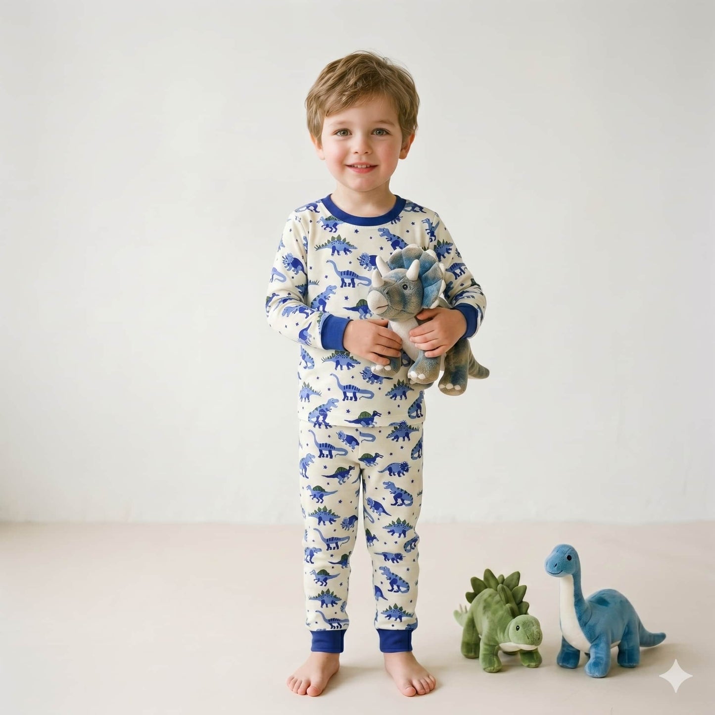 Dino Roar Boys Full Sleeves Pajama Set - White