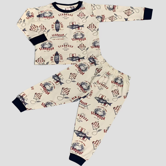 Boat Boys Full Sleeves Pajama Set - Cream