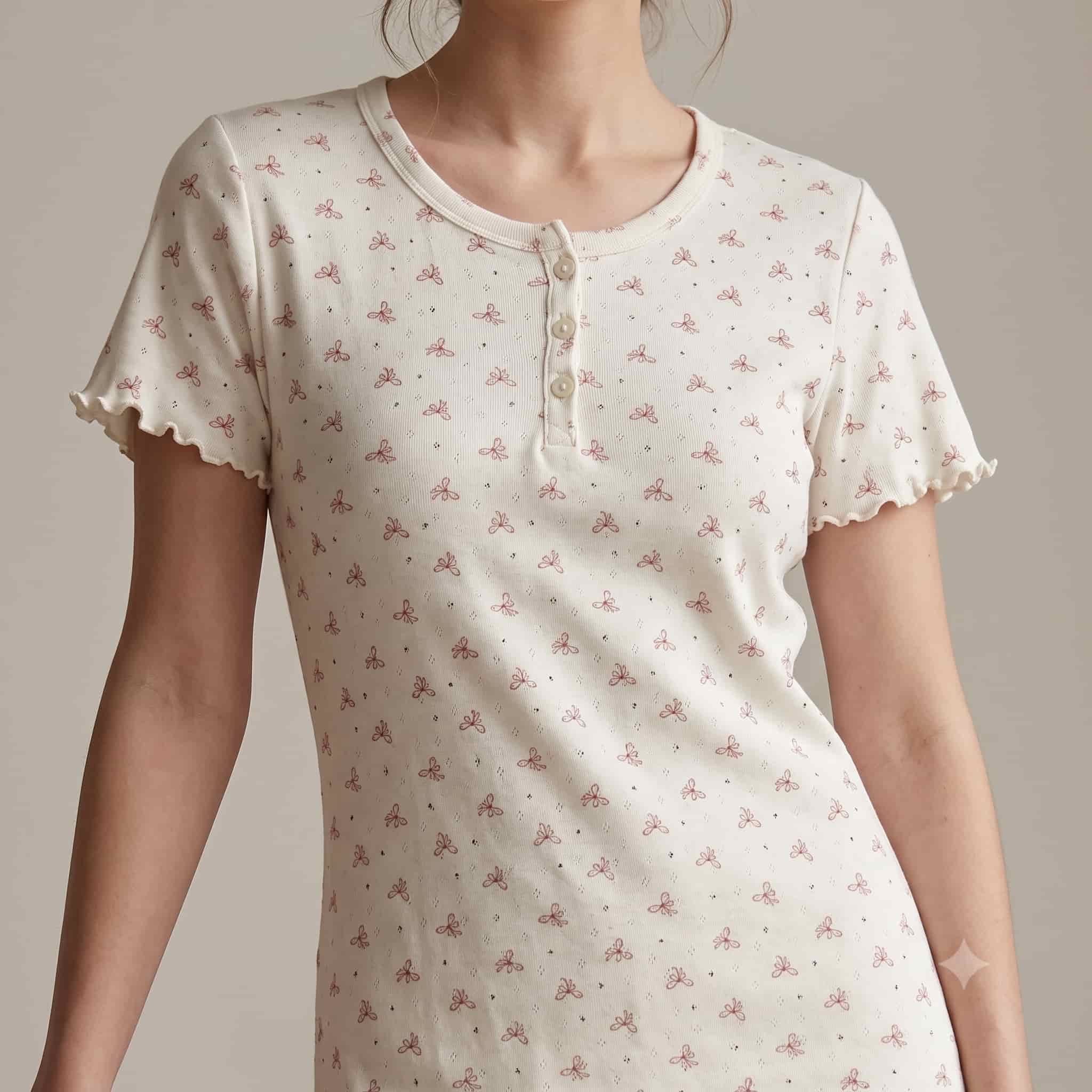 Butterfly Bliss Women Half Sleeves Pajama Set – Ivory White