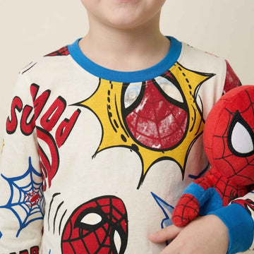 Super Hero Boys Full Sleeves Pajama Set - Cream