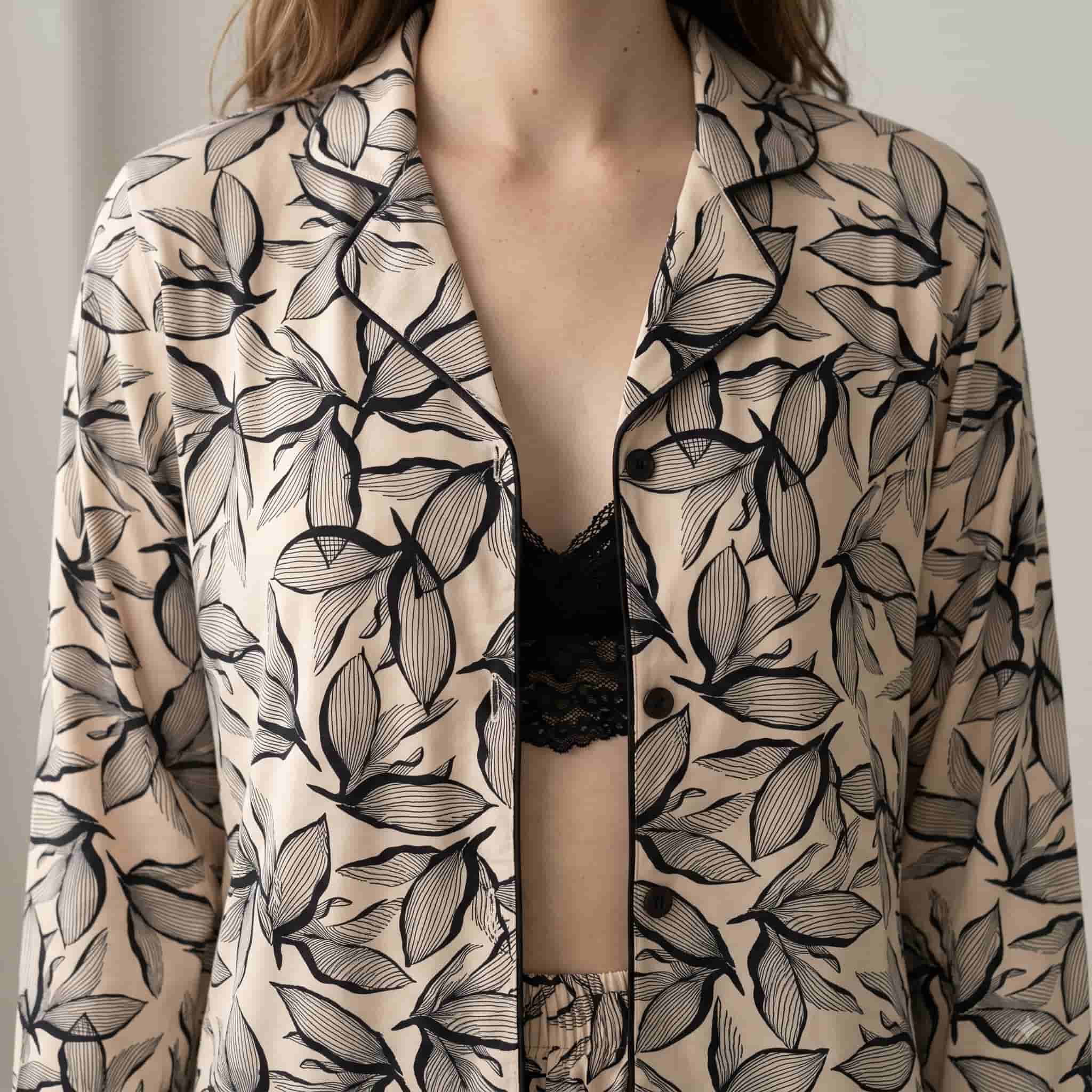 Noir Canopy Women Full Sleeves Pajama Set - Black
