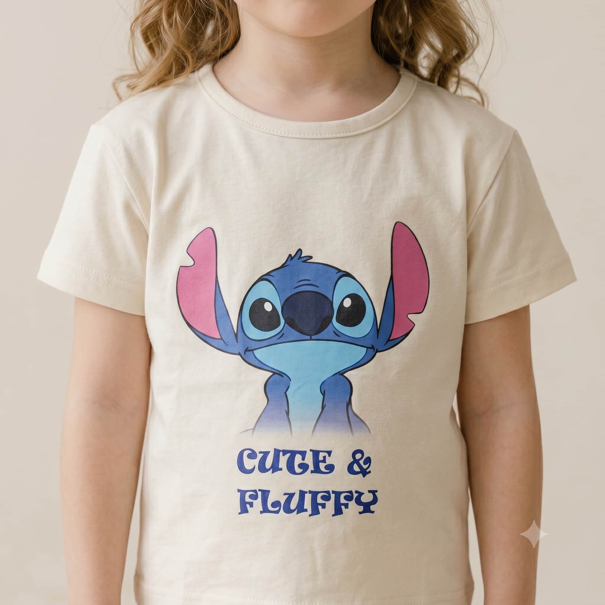 Cute Stitch Girls Half Sleeves Pajama Set - Cream