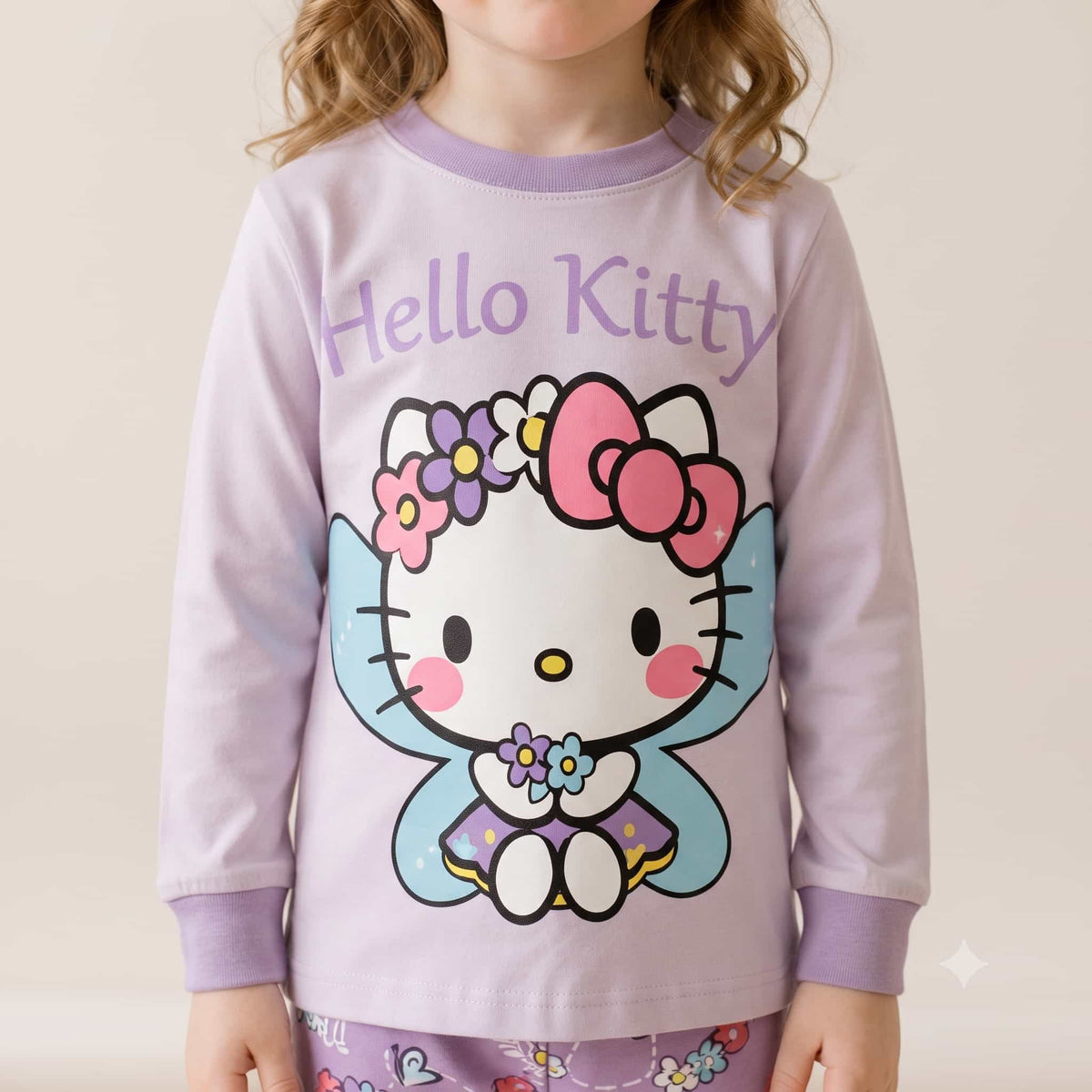 Hello Kitty Girls Full Sleeves Pajama Set – Light Lavender