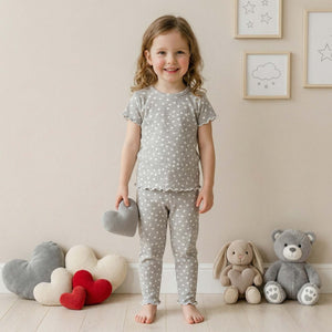 Little Hearts Girls Short Sleeves Pajama Set - Grey