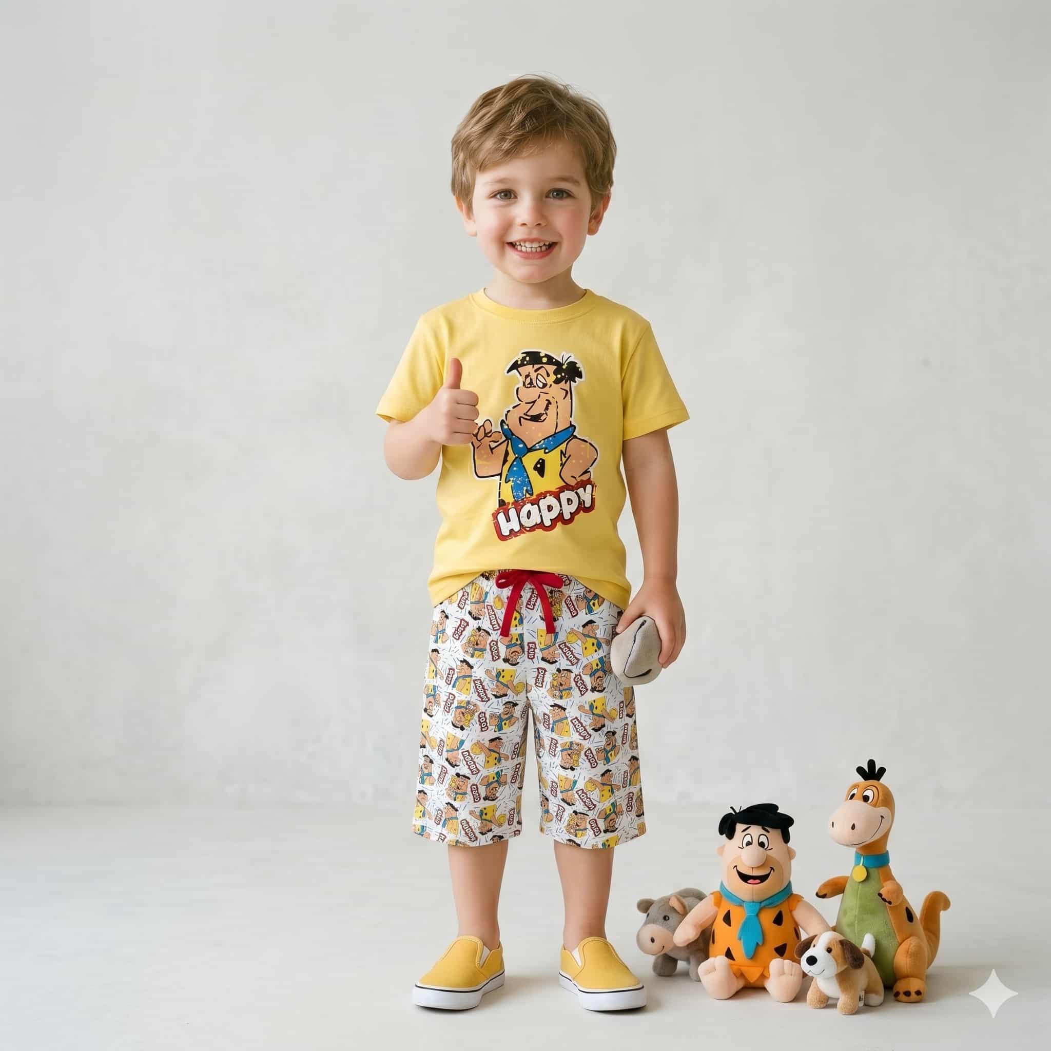 Happy Stone Boys Half Sleeves Short Set - Yellow