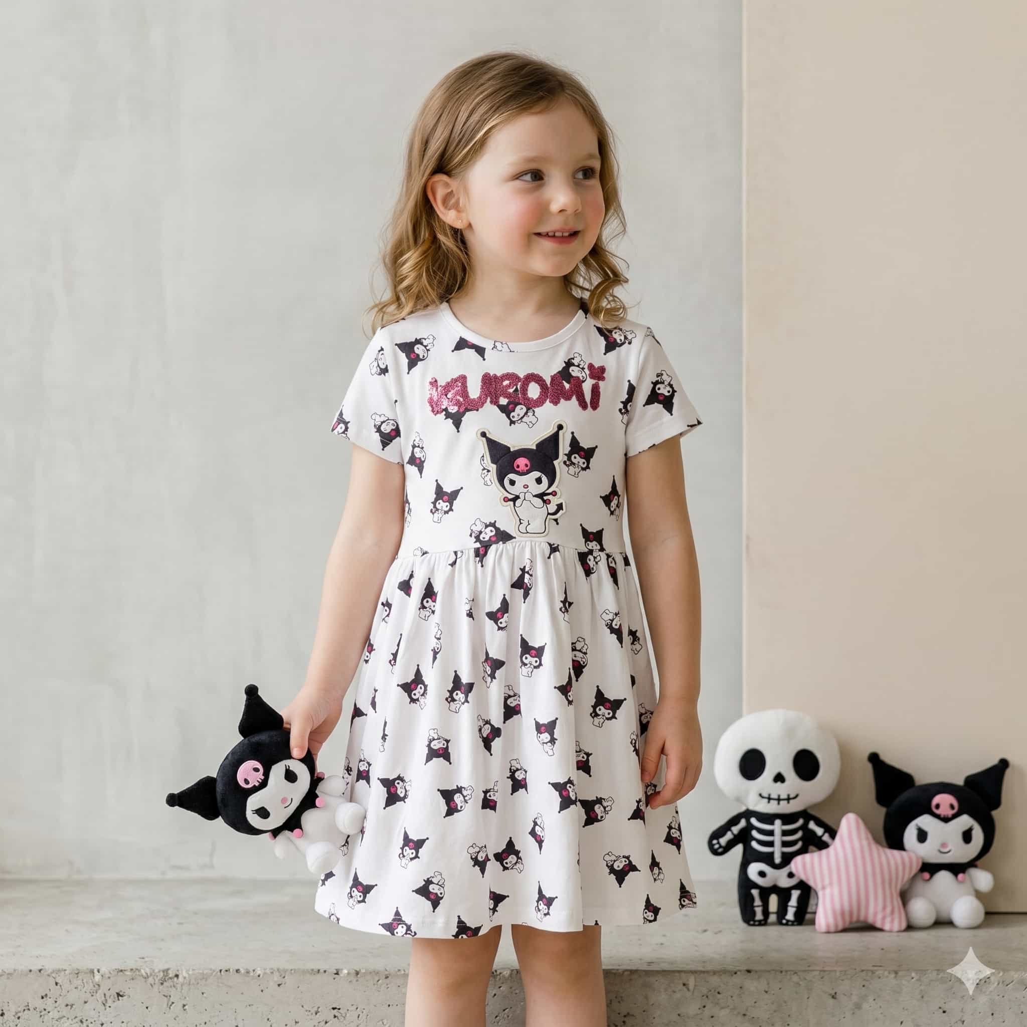 Kuromi Girls Frock - White