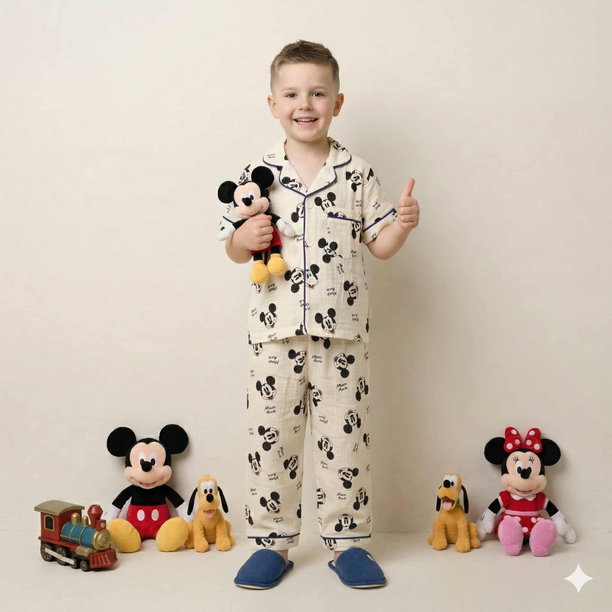 Mickey Boys Half Sleeves Pajama Set- Yellow