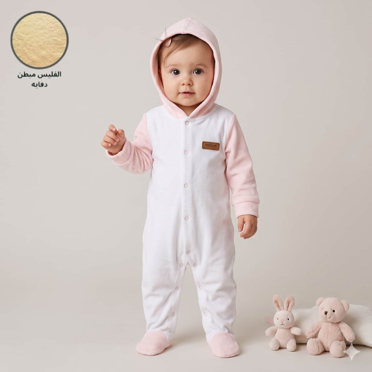 Cozy Charm Baby Girls Winter Full Sleeves Romper – White & Baby Pink
