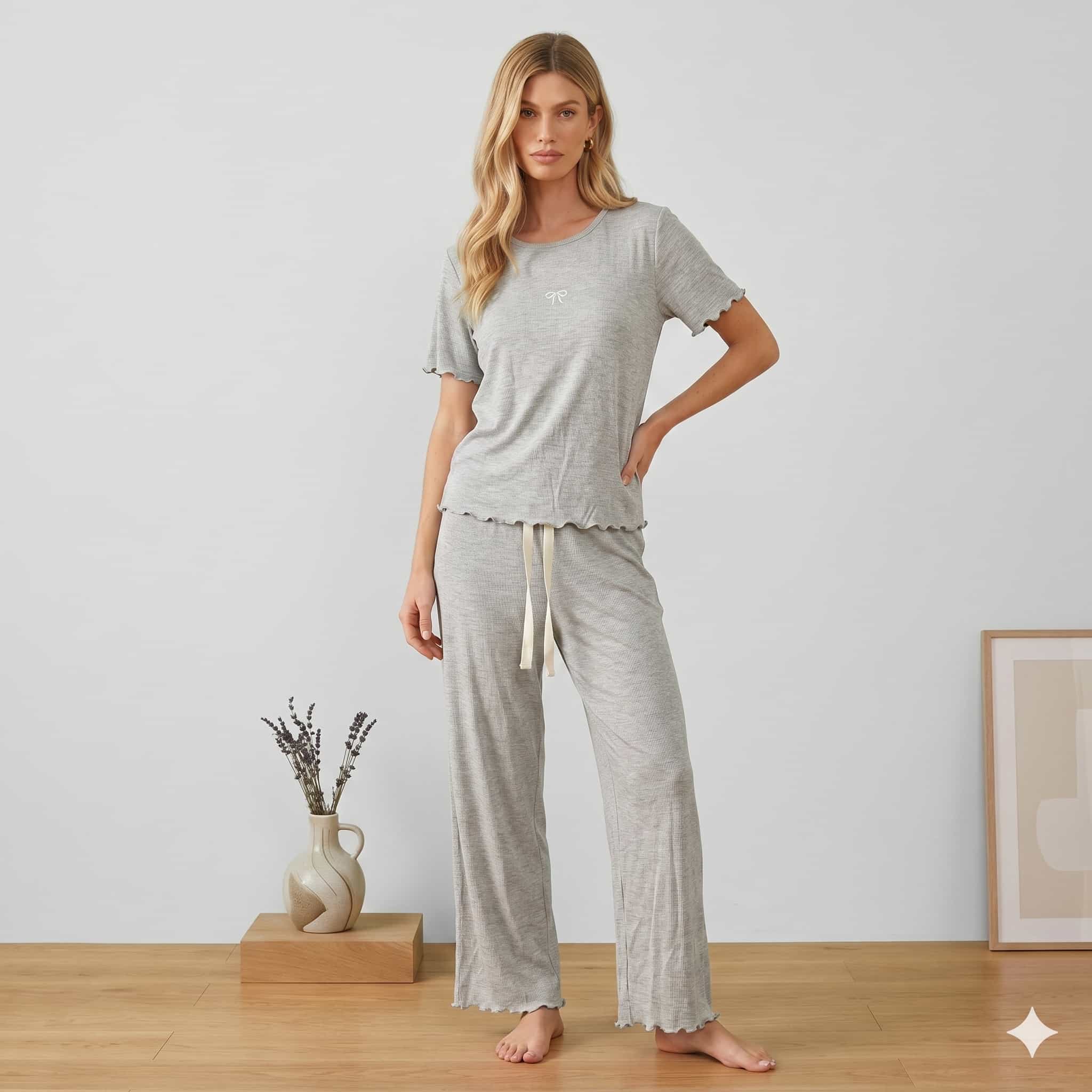 Mist Muse Women Half Sleeves Pajama Set - Grey
