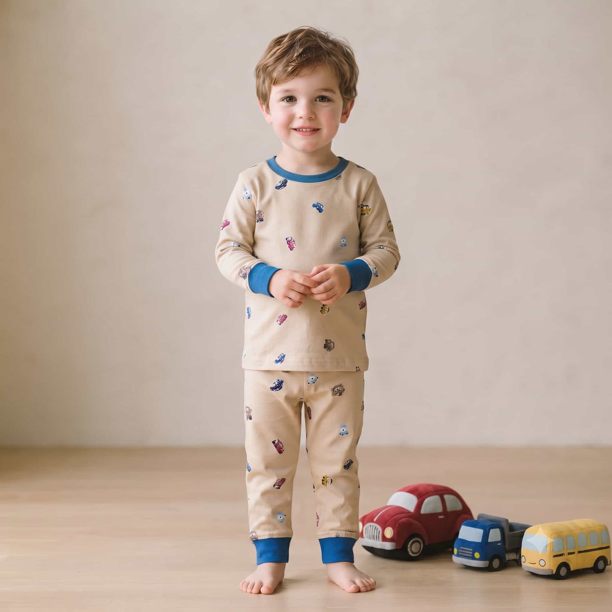 Mcqueen Cars Boys Full Sleeves Pajama Set - Beige