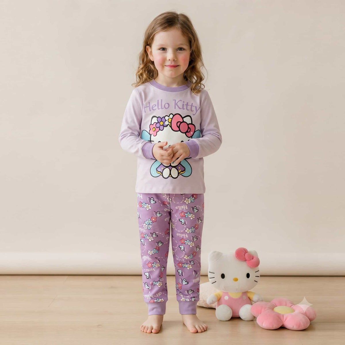 Hello Kitty Girls Full Sleeves Pajama Set – Light Lavender