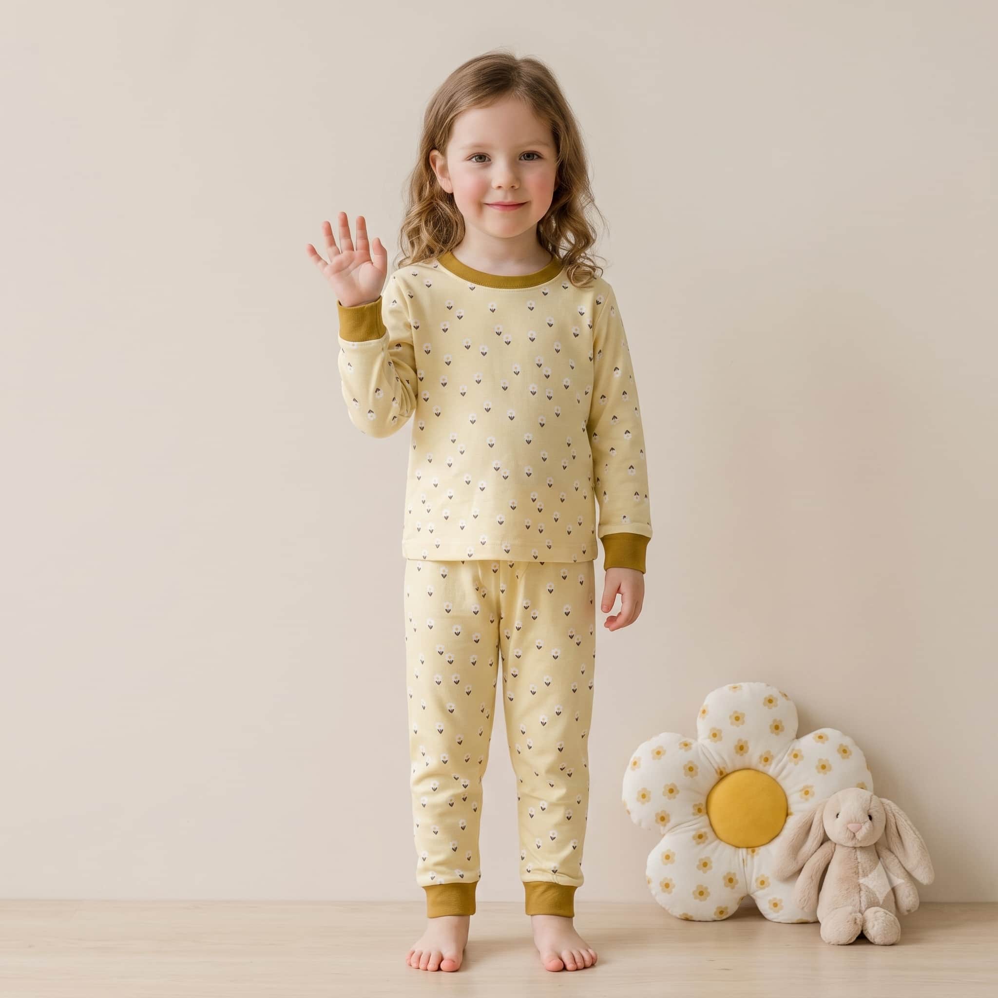 Sunny Daisy Girls Full Sleeves Pajama Set - Yellow
