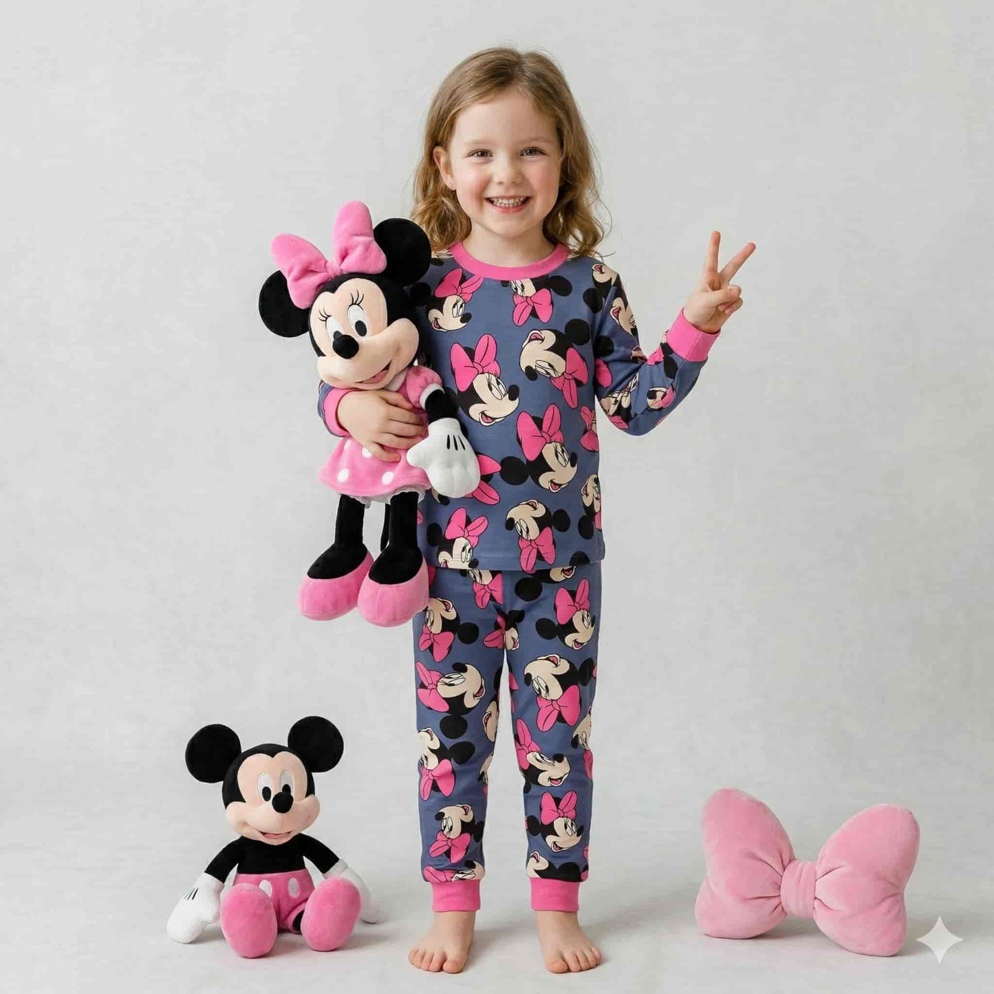 Mickey Girls Full Sleeves Pajama Sets - Dark Grey