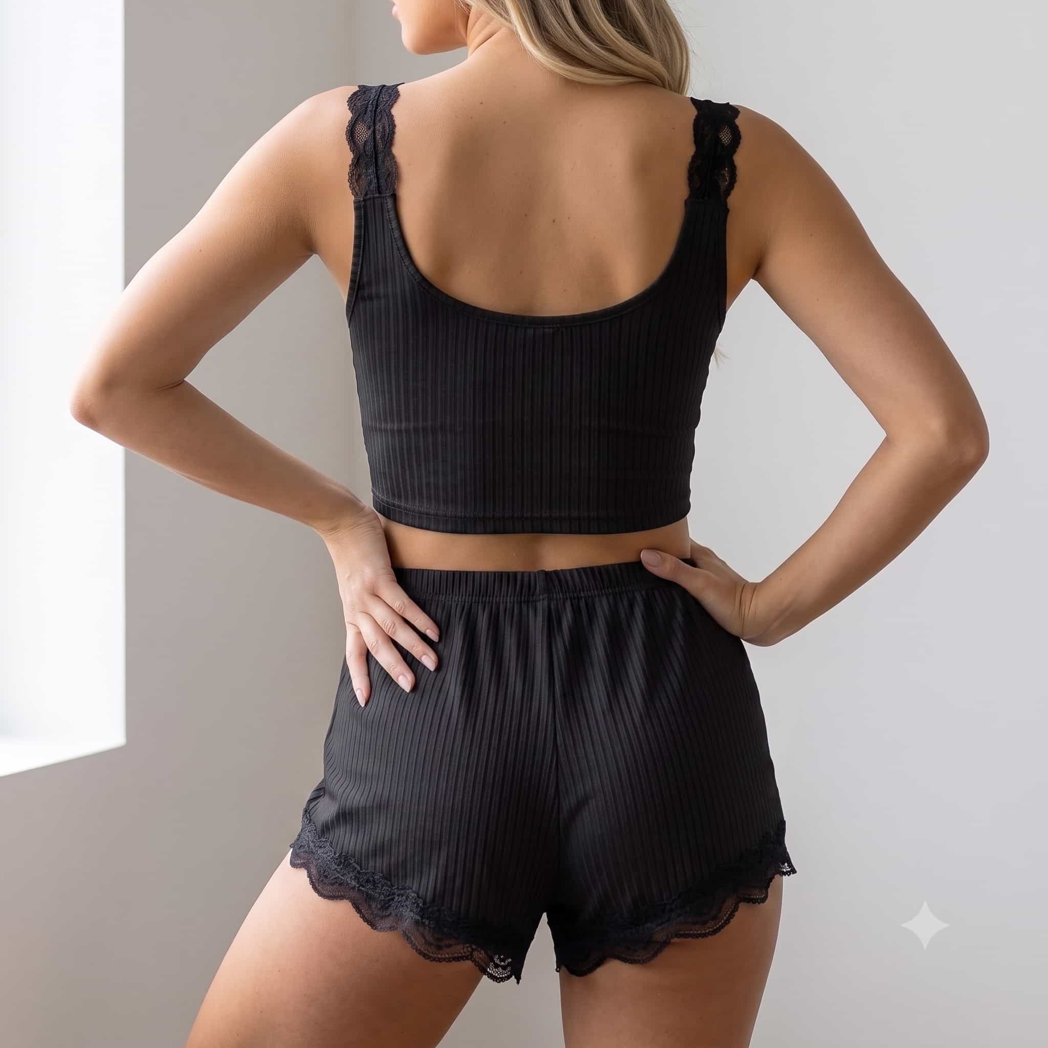 Midnight Lace Women Cami Short Set - Black