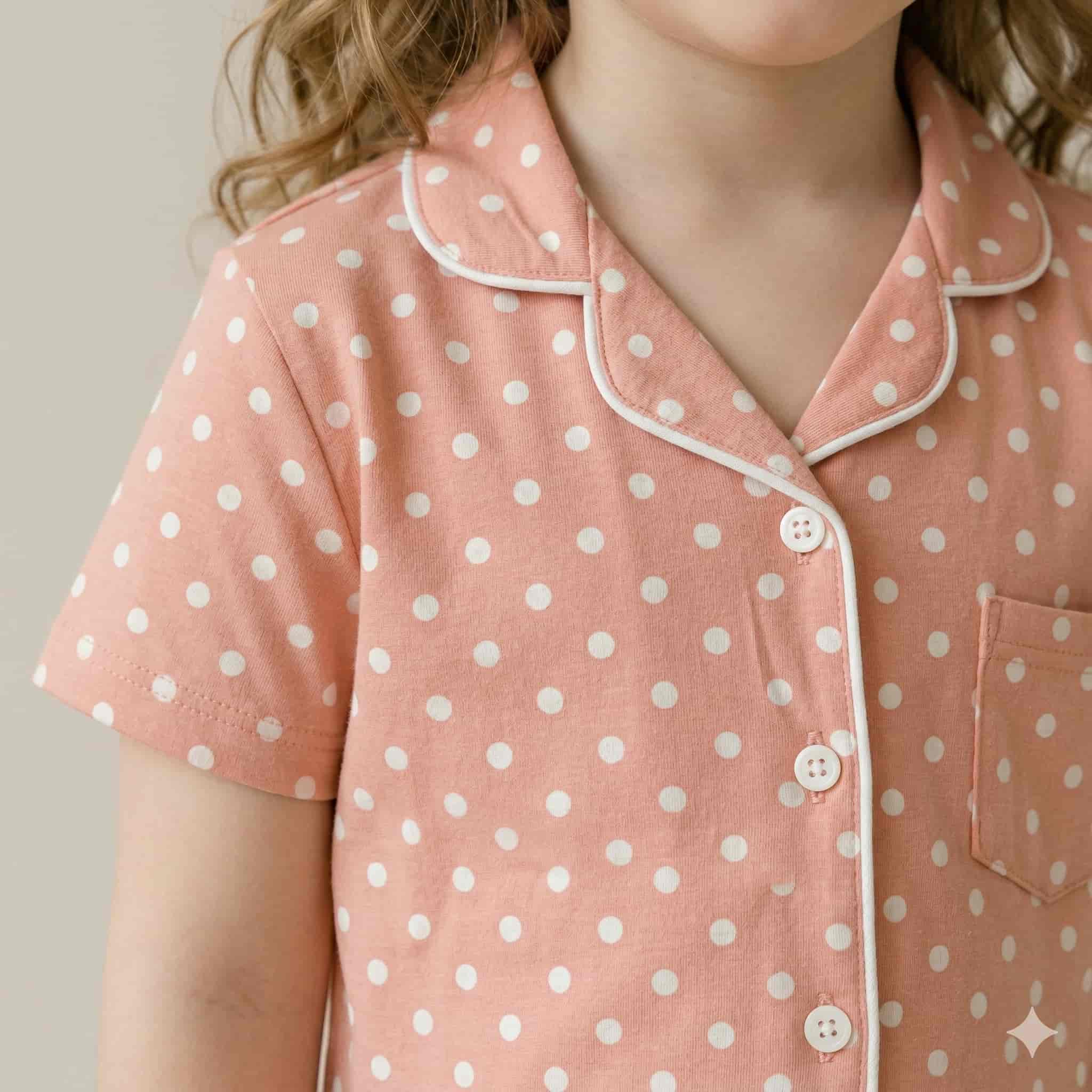Dotted Girls Button Pajama Set - Peach
