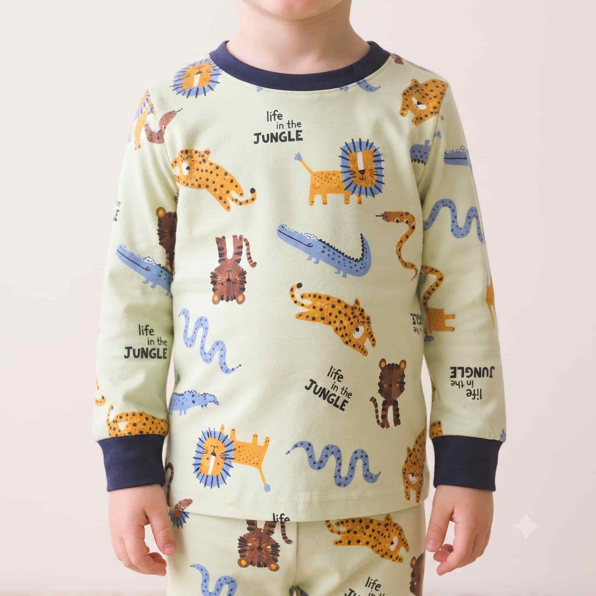 Jungle Life Boys Full Sleeves Pajama Set - Light Green