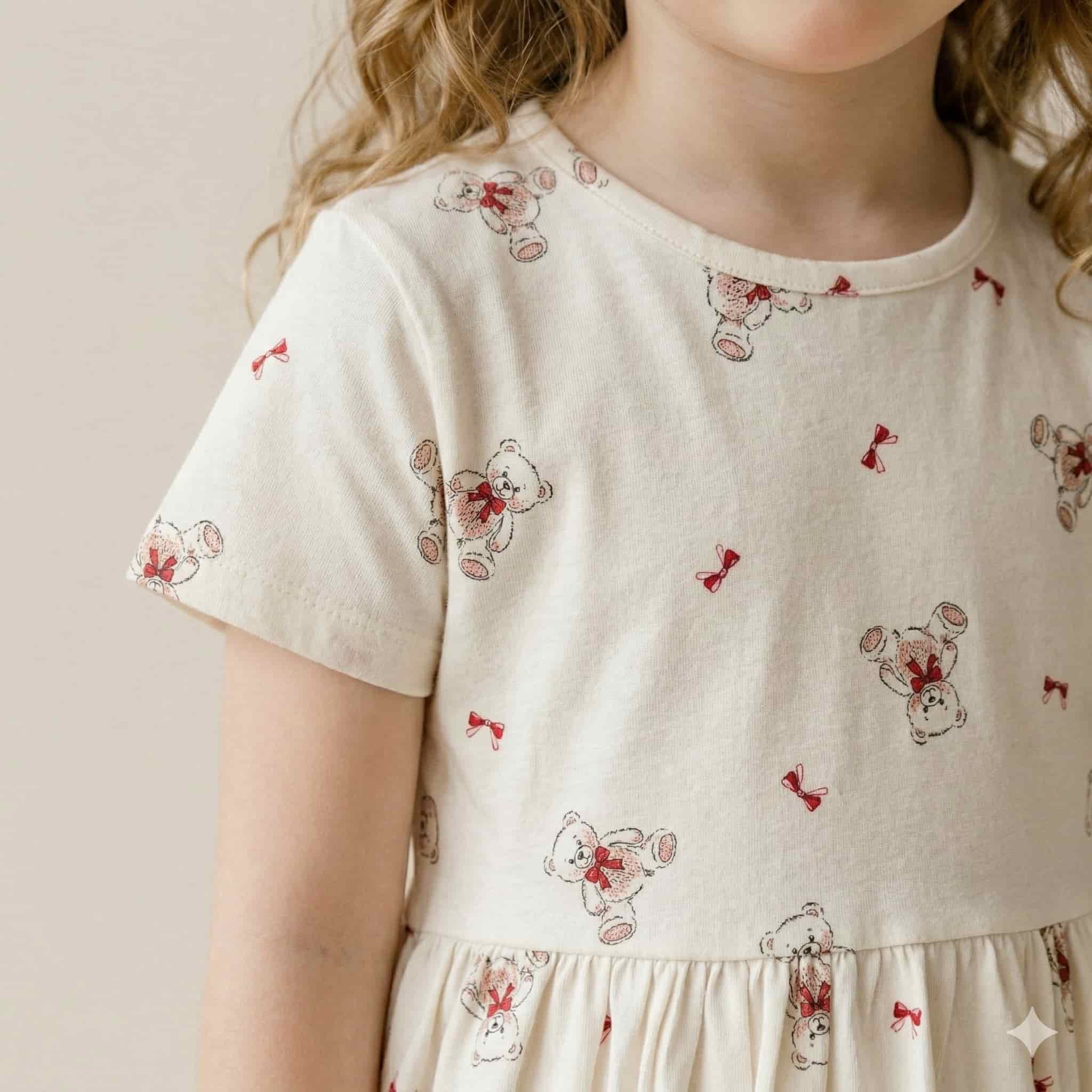 Teddy Bear Girl Frock - offwhite
