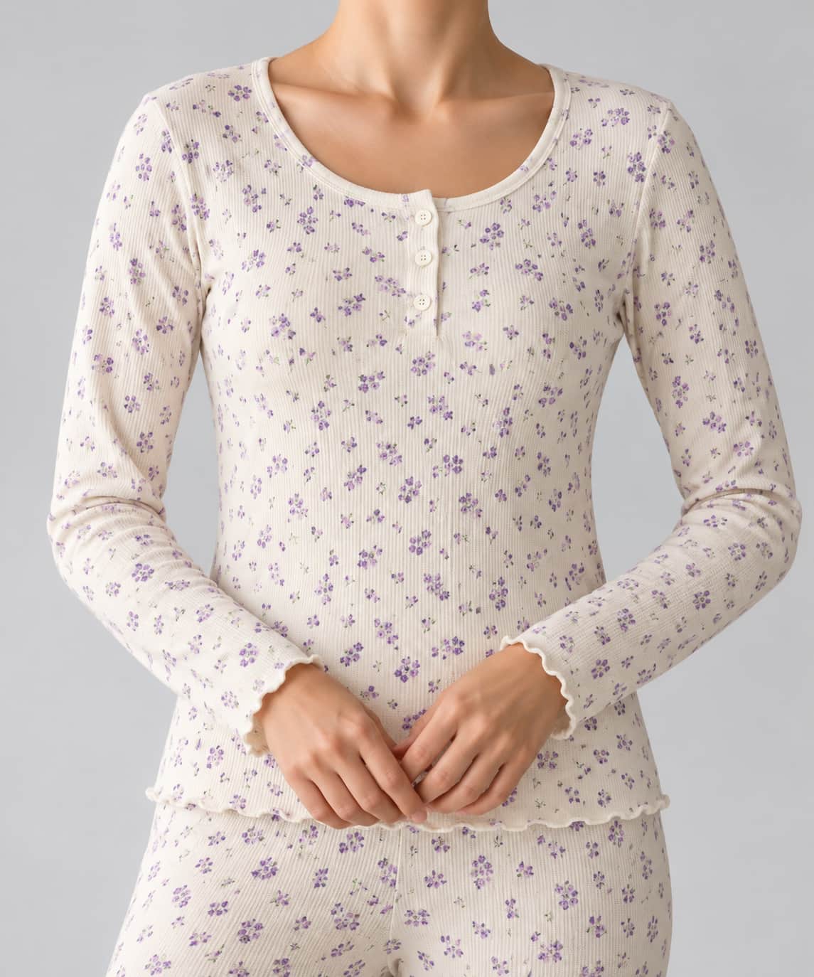 Lavender Meadow Women Full Sleeves Pajama Set – Ivory
