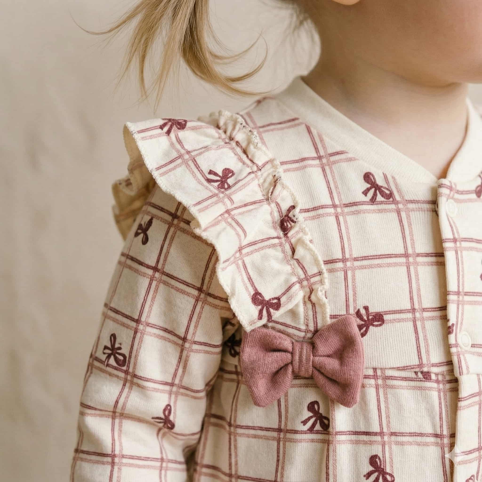 Checkered Ribbon Baby Girl Set - Rusty Brown