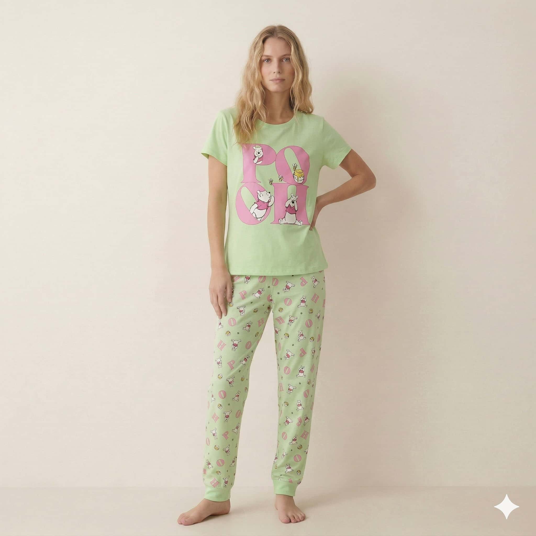 Pooh Women Pajama Set - Green