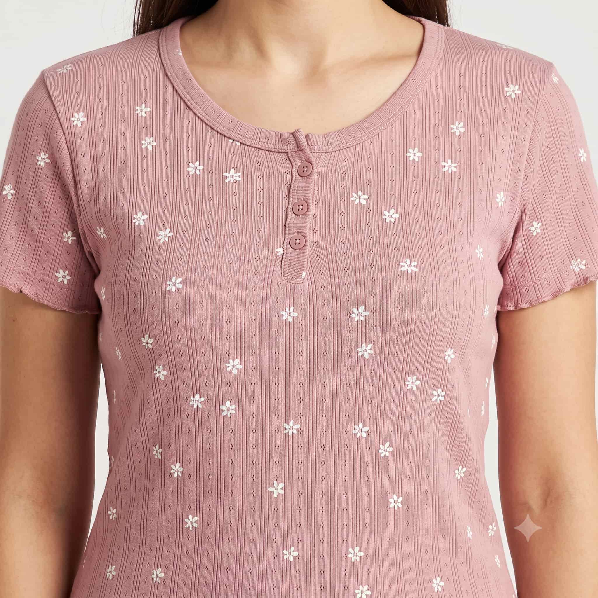 Blush Daisy Women Half Sleeves Pajama Set – Dusty Pink