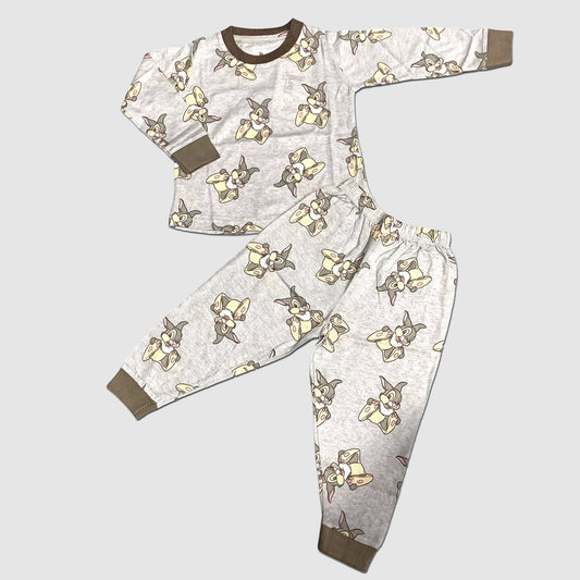 Bunny Girls Full Sleeves Pajama Set - Gray