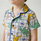 Dino Checkered Boys Button Up Pajama Set - Grey